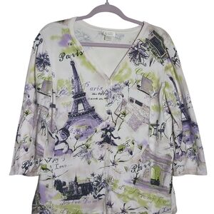 Parisian Print Cardigan With 3/4 Sleeve Preppy European Christopher And Banks XL